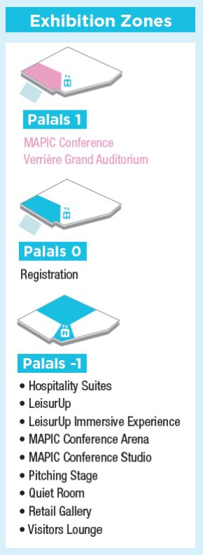 A map showing the exhibition zones at MAPIC