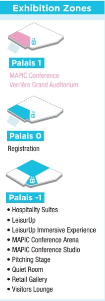 A map showing the exhibition zones at MAPIC